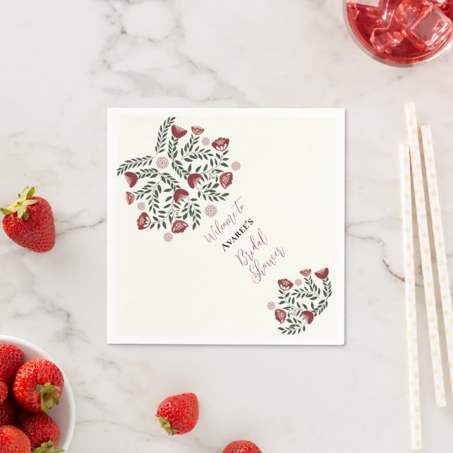 Serviette En Papier Flore d'art populaire de Noël rouge (En situation)