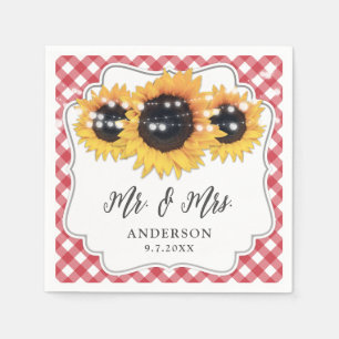 Serviette En Papier Flore de tournesol En vichy rouge M. et Mme Mariag