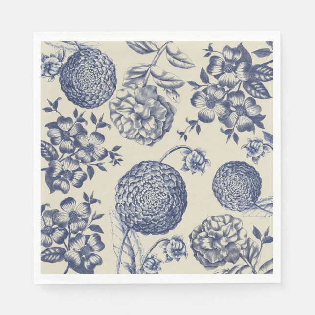 Serviette En Papier Flore d'impression florale de fleurs bleues antiqu (Devant)