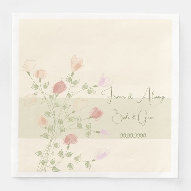 Serviette En Papier Flore Élégante Avec Vert Doux (Devant)