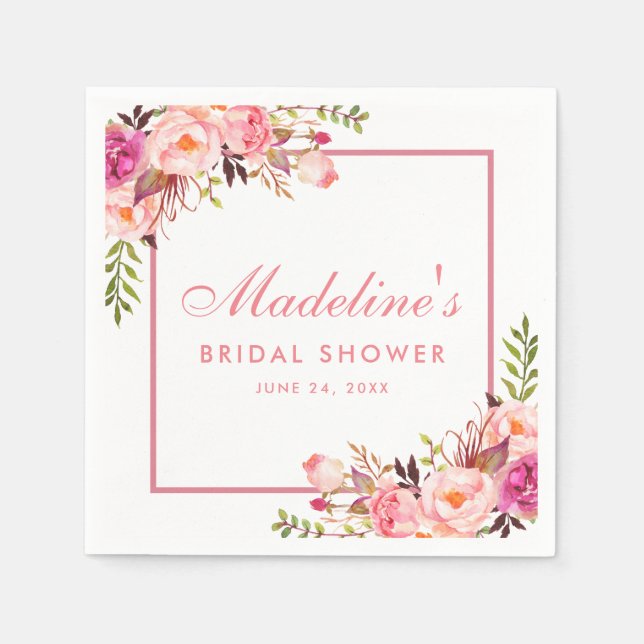 Serviette En Papier Flore encadrée rose Fête des mariées (Devant)
