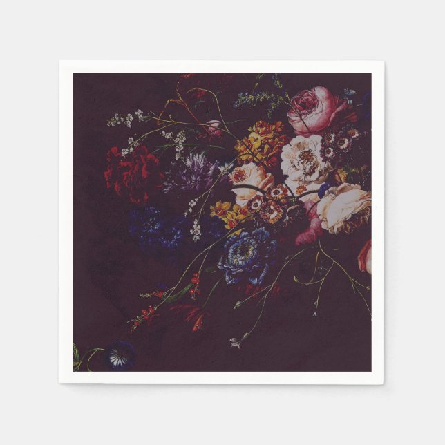 Serviette En Papier Flore foncé élégant bordeaux Moody (Devant)