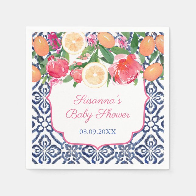 Serviette En Papier Flore frappante Citrus Blue Carreaux Fête des mari (Devant)