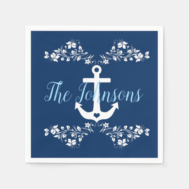 Serviette En Papier Flore marine et Ancre (Devant)