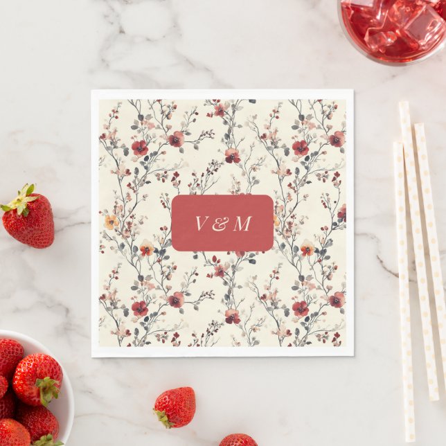 Serviette En Papier Flore rose et rouge printemps (En situation)