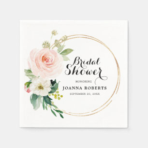 Serviette En Papier Flore rose pâle Fête des mariées botanique moderne