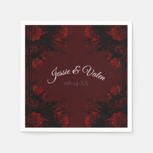 Serviette En Papier Flore rouge profond Élégant Mariage gothique