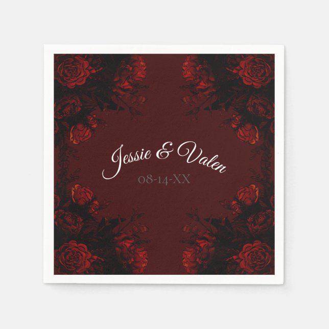 Serviette En Papier Flore rouge profond Élégant Mariage gothique (Devant)