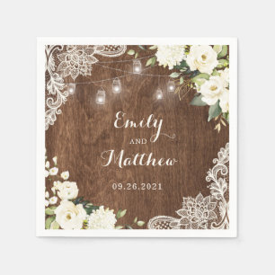 Serviette En Papier Flore Rustique dentelle de bois éclaire les jarres