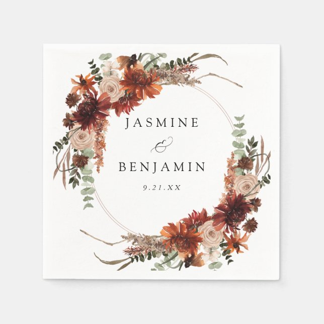 Serviette En Papier Flore rustique Terre & Champagne Nom v3 (Devant)