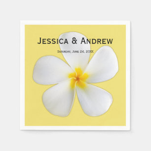Serviette En Papier Flore tropicale, Plumeria blanche sur Jaune, Maria