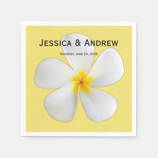 Serviette En Papier Flore tropicale, Plumeria blanche sur Jaune, Maria (Devant)