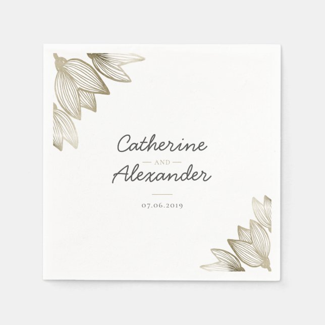 Serviette En Papier Flores de tulipe d'or | Mariage personnalisé (Devant)
