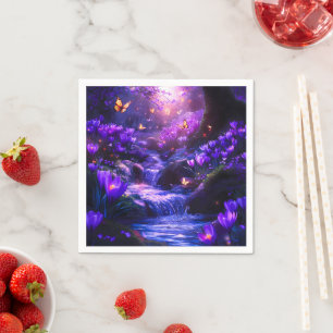 Serviette En Papier Flores en cascade de lavande de minuit