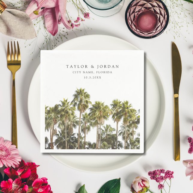Serviette En Papier Floride Mariage Palm Tree photo personnalisée (Florida Wedding Palm Tree Custom Photo Napkins)