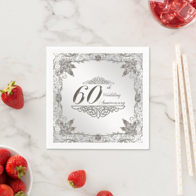 Serviette En Papier Flourish Diamond 60e Anniversaire Papier Napkin (En situation)