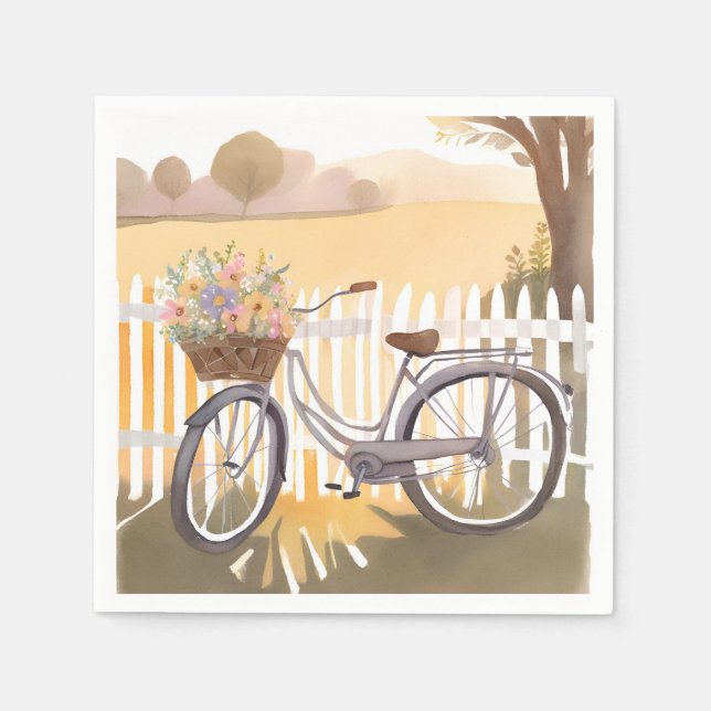 Serviette En Papier Flower Basket Bike | Floral Watercolor (Devant)