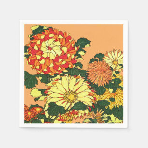 Serviette En Papier Flower Border, mandarin orange et or