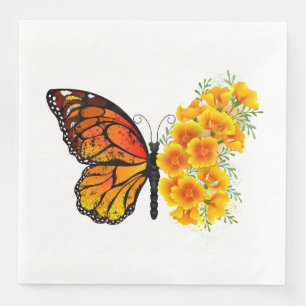Serviette En Papier Flower Butterfly with Yellow California Poppy