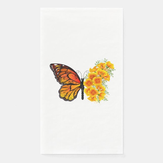 Serviette En Papier Flower Butterfly with Yellow California Poppy (Devant)
