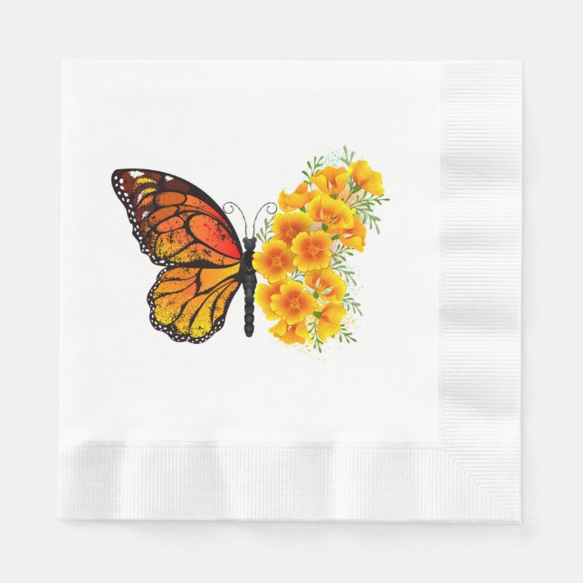 Serviette En Papier Flower Butterfly with Yellow California Poppy (Devant)