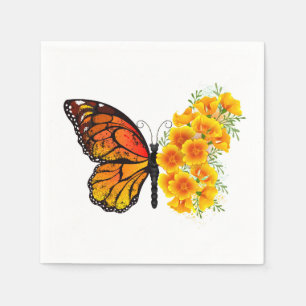 Serviette En Papier Flower Butterfly with Yellow California Poppy