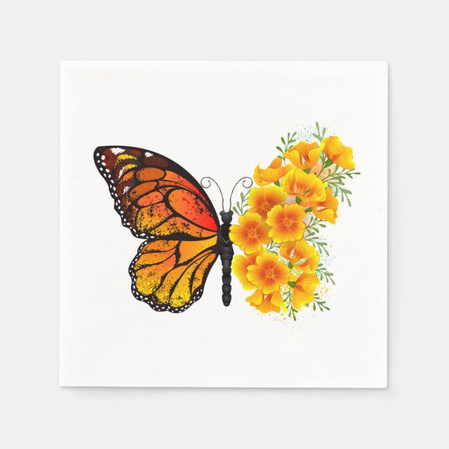 Serviette En Papier Flower Butterfly with Yellow California Poppy (Devant)