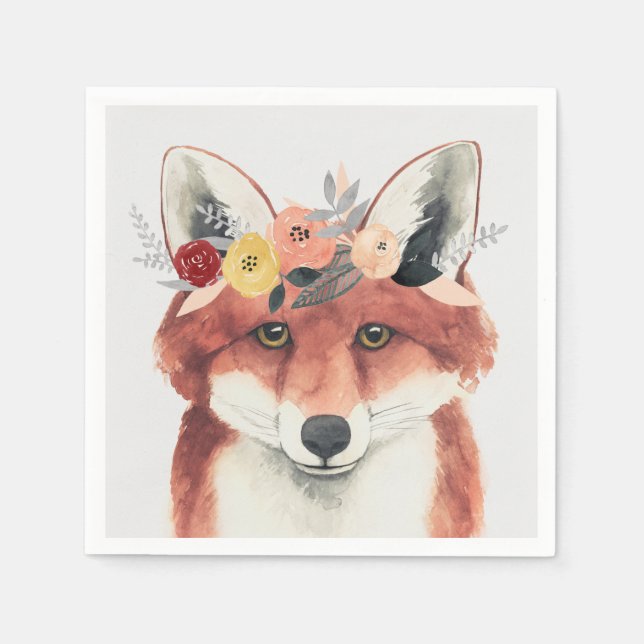 Serviette En Papier Flower Crown Forester Fox (Devant)