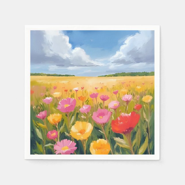 Serviette En Papier Flower Field Landscape Painting Watercolor (Devant)