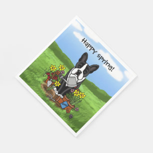 Serviette En Papier Flower Gardener Boston Terrier (noir) mignon chien