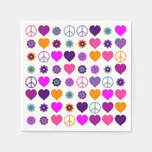 Serviette En Papier Flower Power Heart Peace Motif + votre backgr.