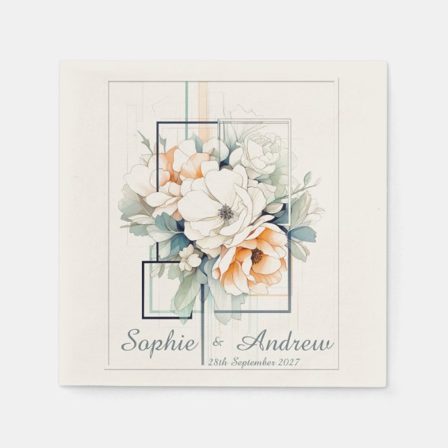Serviette En Papier Flowers in Cube-Frame:Personalized Wedding Napkins (Devant)
