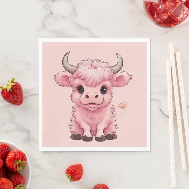 Serviette En Papier Fluffy Rose Highlands Scottish Cow (En situation)
