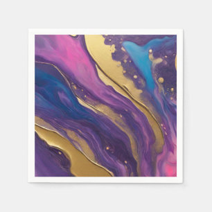 Serviette En Papier Flux Abstrait Art- Bleu violet rose et or-