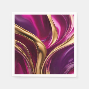 Serviette En Papier Flux Abstrait - Fuchsia violet et or-