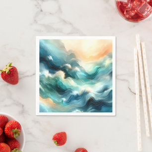 Serviette En Papier Flux d'océan doré Vagues abstraites