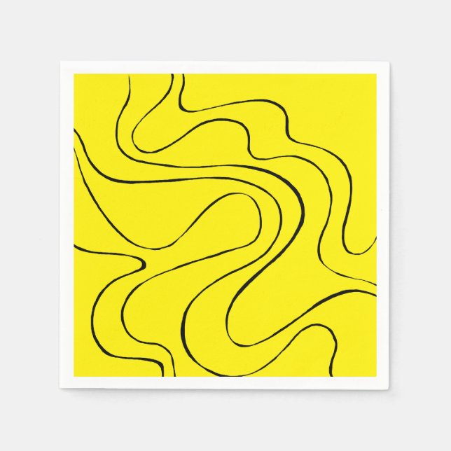 Serviette En Papier Flux et reflux 2 en noir et jaune (Devant)