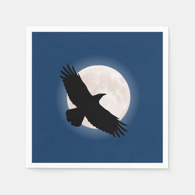 Serviette En Papier Flying raven avec la lune derrière elle (Devant)