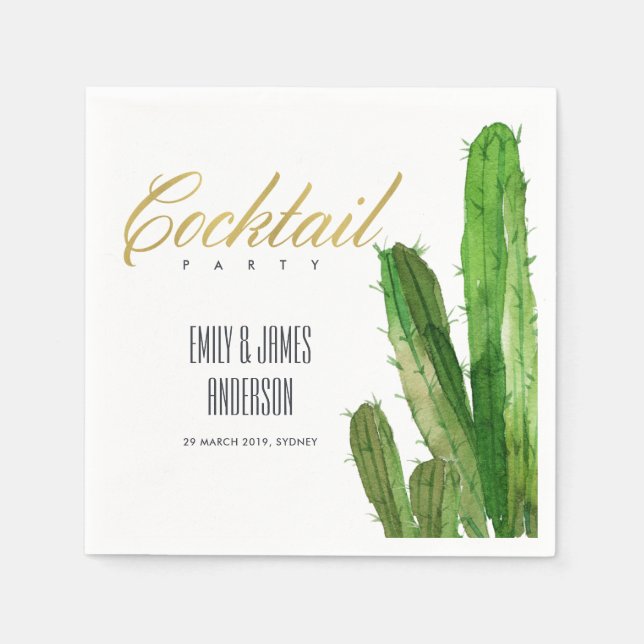 SERVIETTE EN PAPIER FOLIAGE DE CACTUS DU DÉSERT ACRÉELLE COCKTAIL (Devant)