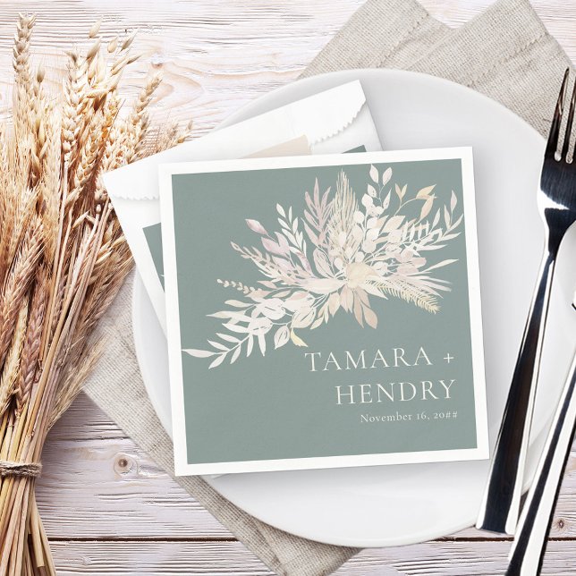 Serviette En Papier Foliage Duet Sage Green Almond Mariage botanique (Wedding Napkins in Sage Green, from my Foliage Duet collection)