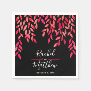 Serviette En Papier Foliage rose chaud sur Mariage noir