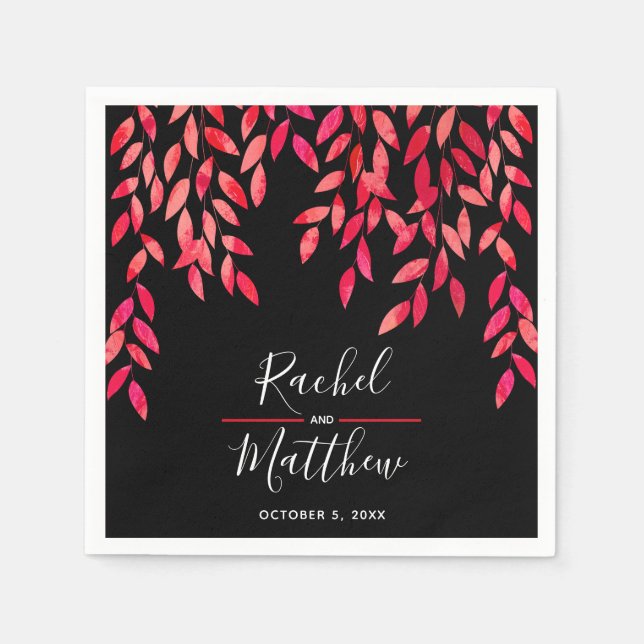 Serviette En Papier Foliage rose chaud sur Mariage noir (Devant)