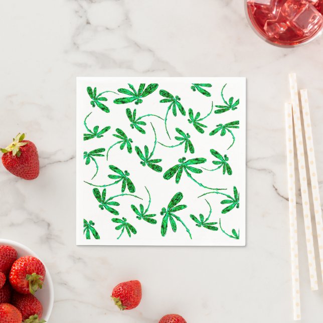 Serviette En Papier Folie de libellule verte néon (En situation)