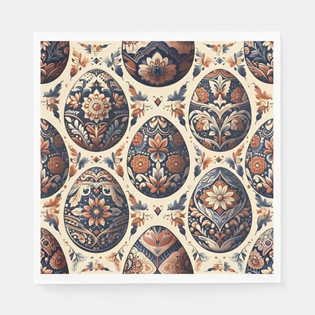 Serviette En Papier Folk Art Easter Egg Napkins (Devant)