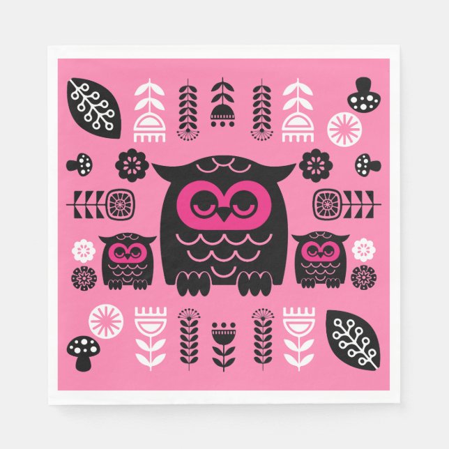 Serviette En Papier Folk Art Nordic Owl (Devant)