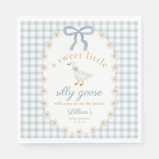 Serviette En Papier Folle oie Daisy noeud bleu vichy Baby Shower (Devant)