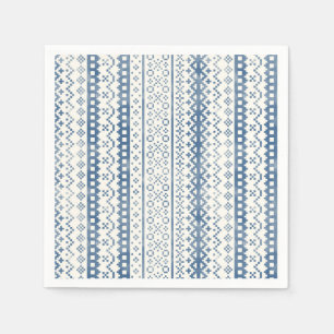 Serviette En Papier Foncé Fair Isle Aquarelle Cabincore bleu crème
