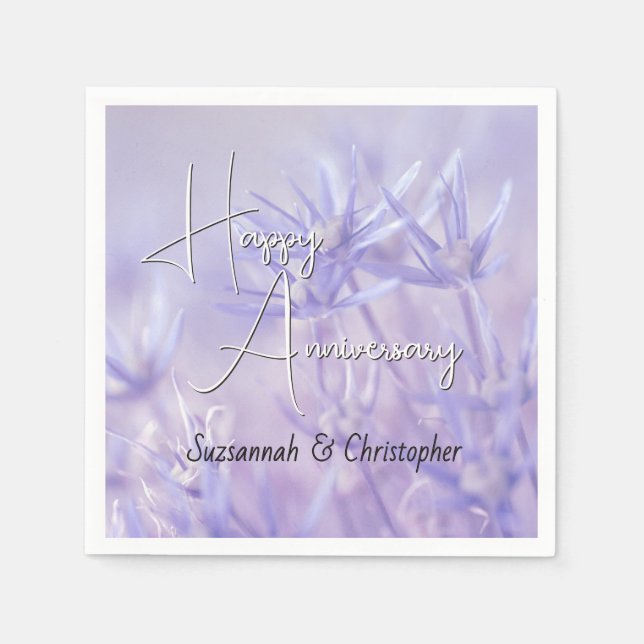 Serviette En Papier Fond Floral Violet Poussiéreux Anniversaire (Devant)