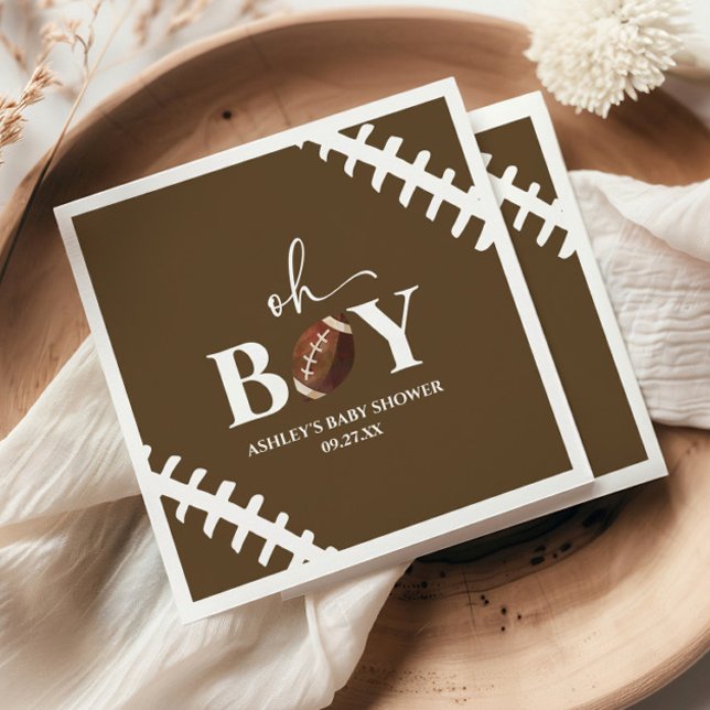 Serviette En Papier Football Oh Garçon Baby shower blanc Brown (Créateur téléchargé)