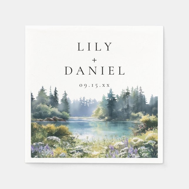 Serviette En Papier Forest Lakeside Wildflower Floral Wedding (Devant)